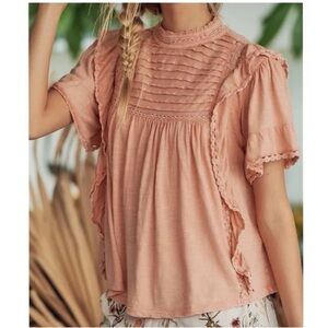 Free people winter cotton coral top large NWT